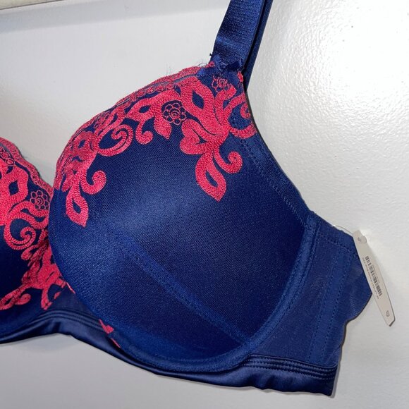 NWT Adore Me Navy Blue & Pink Lace Trim Underwire Bra Size 42D - Picture 2 of 6